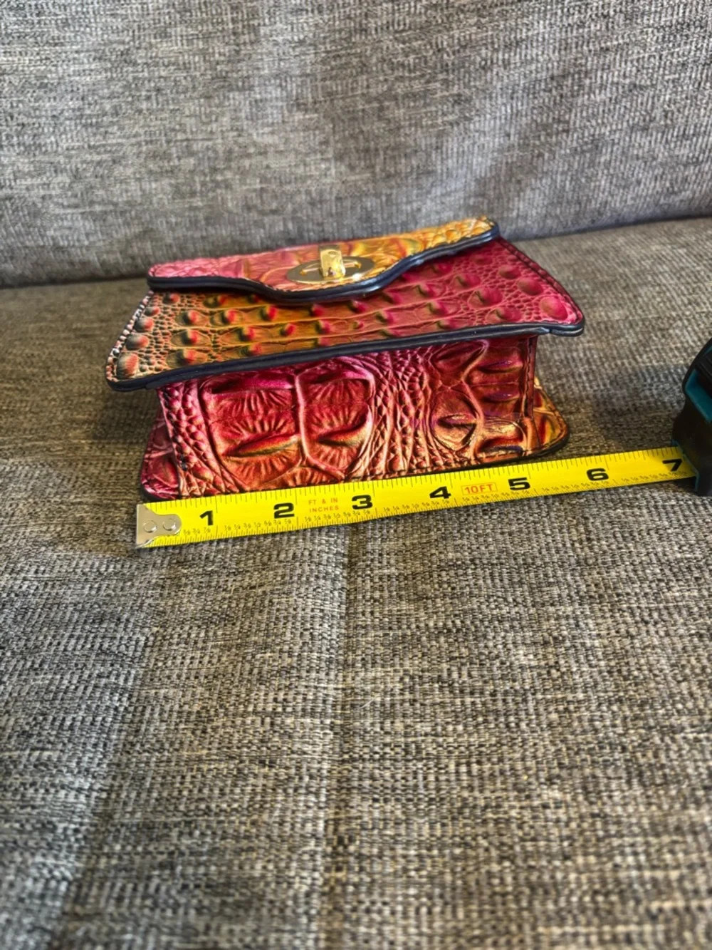 Croc-Embossed Mini Top-Handle Bag Pink and Orange Gradient - Picture 3 of 7